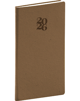  Kapesní diář Essenza 2026 oříšek 9x15,5cm