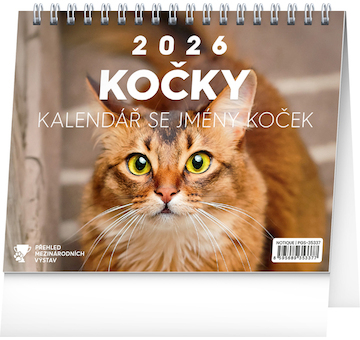  Stolní kalendář Kočky se jmény koček 2026 16,5x13cm