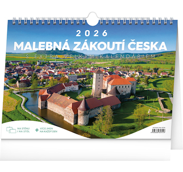  Stolní kalendář Malebná zákoutí Česka 2026 s extra velkým kalendáriem 30x21cm