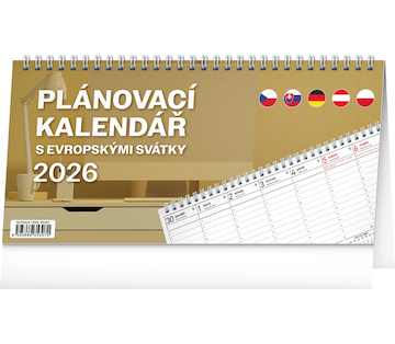  Stolní kalendář Plánovací s evropskými svátky 2026 25x12,5cm