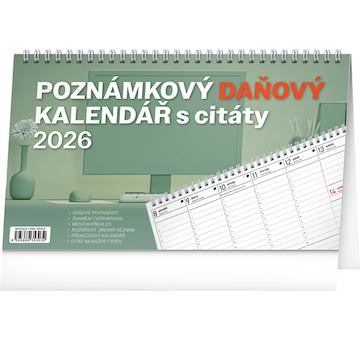  Stolní kalendář Poznámkový daňový s citáty 2026 25x14,5cm